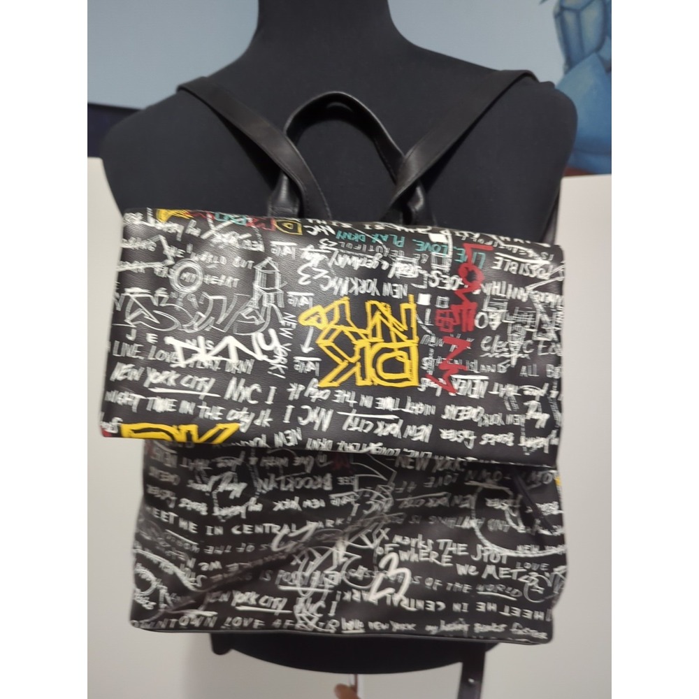 DKNY Tilly Graffiti Fold Over Backpack Purse Top Handle Zip Adjustable